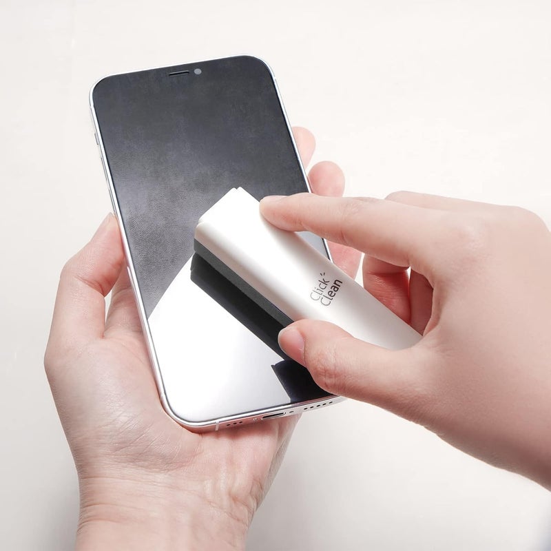 CLICK CLEAN Screen Cleaner, Fingerprint Proof Screen Cleaner Spray, All-in-One Cleaner with Microfiber, Shell and Phone Stand for All Phones, Laptop and Tablet Screens (Grey) - Image 1